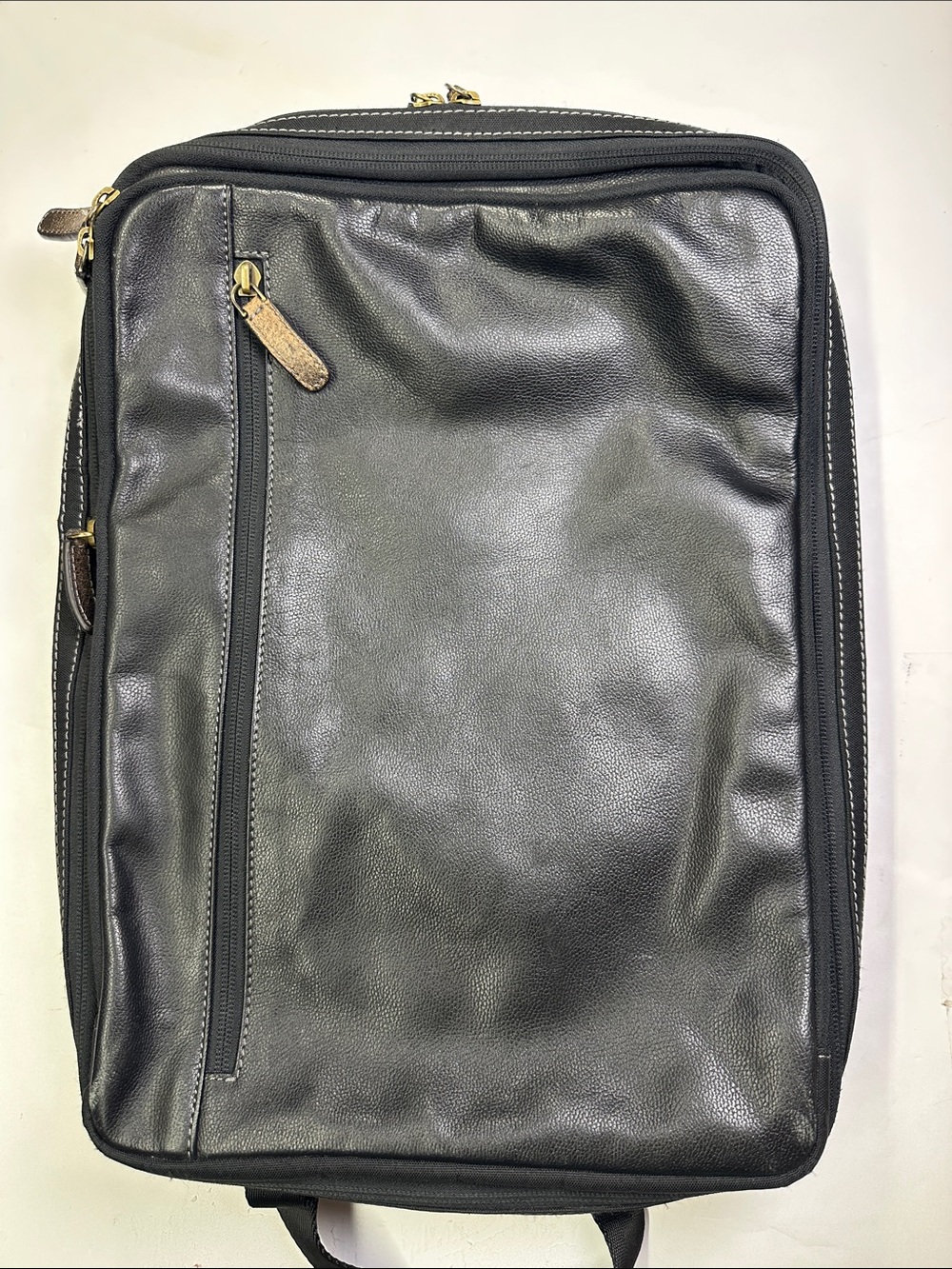 Boconi Black Leather City Backpack, Laptop Case, Travel Bag, Zippered Storage